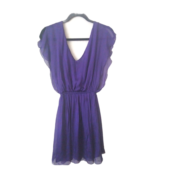 Alice & Olivia Womens Purple Flowy 100% Silk Mini Dress Sm/Med Cap Sleeve A Line - Picture 13 of 16